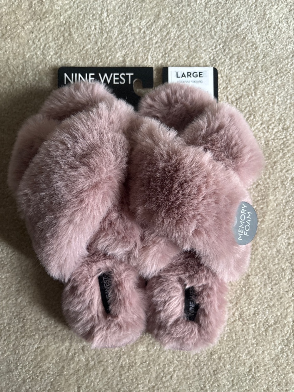 Nine West Faux Fur Memory Foam Slippers Large Pink